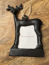 Pottery Barn Bronze Reindeer Frame Christmas Ornament Lodge Rustic NWT RARE