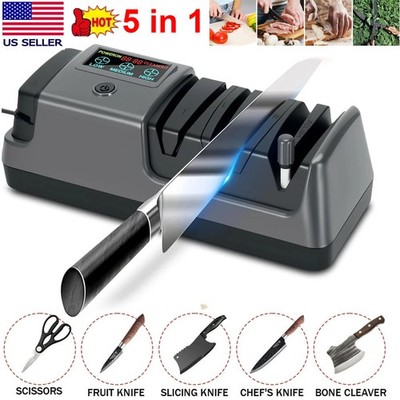 Upgrade 5 in 1 Electric Knife Sharpener with LCD Screen, 3 Rotational Speed A...