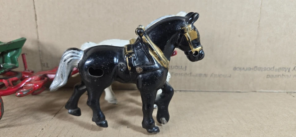 复古 HUBLEY 铸铁马和绿色 WAGON 2 马 - * * 破轮 / 无球杆 * — 第 2/4 张图片