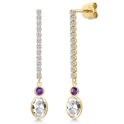 14K Yellow Gold White Created Sapphire and Amethyst and Lab Grown Diamond
