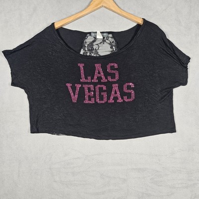 Banana Expression Cropped Top Womens S Las Vegas Sparkle Embellished Black Y2K