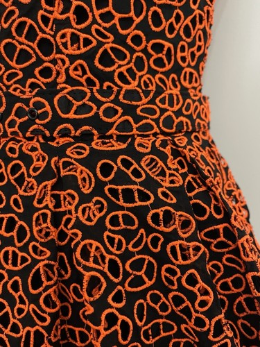 CHRISTOPHER KANE Broderie Anglaise Skater Dress Orange Black Belt Lined Size 10 - Picture 13 of 24