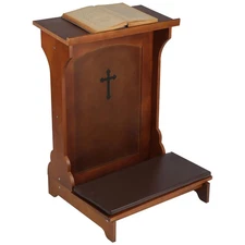 Solid Wood Prayer Bench Stool with Shelf and Cushion Church Prayer Bench Tabl...
