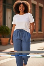 Soho Blue straight leg trousers with elastic waist and drawstring. Size XL.