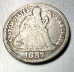 1887 US Seated Liberty Dime 90% Silver Fine+ Condition Variety 4 Resumed 