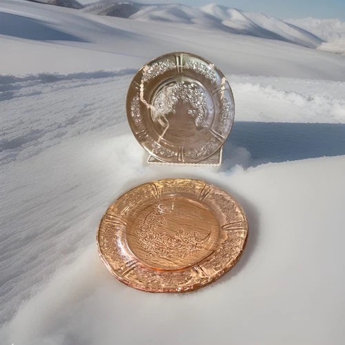 Set of 2 Pink Depression Federal Cabbage Rose Of Sharon Dessert Plates 7.25 Inch