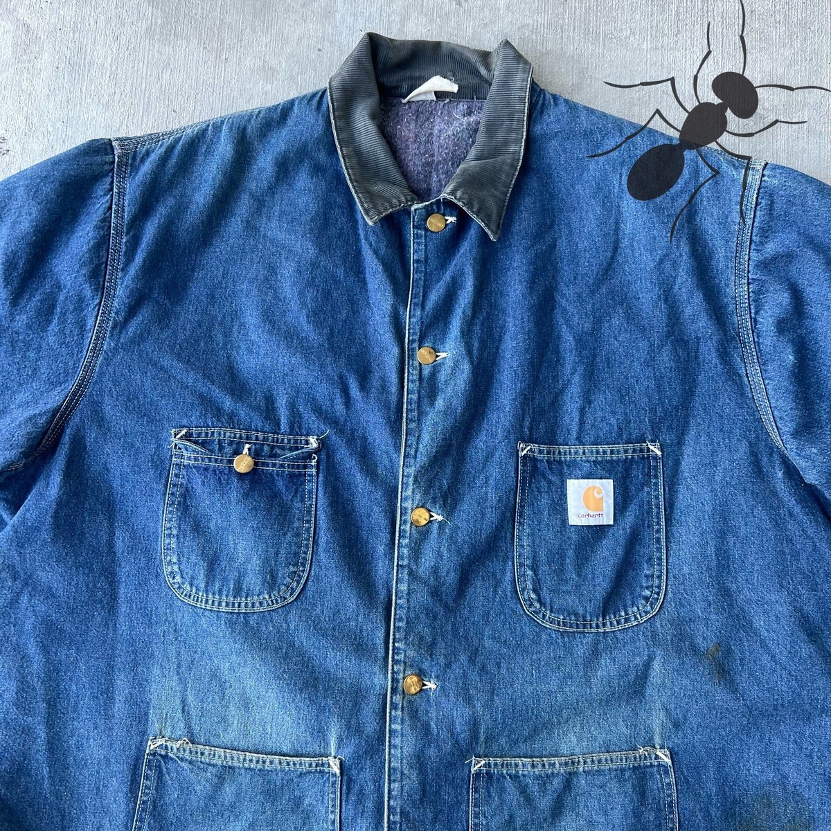 Vintage denim lined Carhartt chore coat work wear jacket | eBay