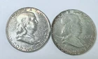BEN FRANKLIN SILVER HALF DOLLAR LOT OF 2 - 90% SILVER VERY FINE DETAILS #9770