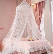 Bed Canopy with Lights for Girls,Gold Star Princess Crib Canopy Curtains