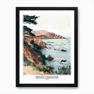 Mount Tamalpais USA Farbe Linie Zeichnung Gerahmtes Wandbild Poster Leinwanddruck Bild
