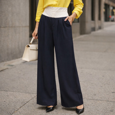 Joie Analina E Colorblock Wide-Leg Pants Dark Blue & White Size 0 Mid-Rise