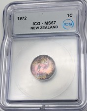 1972 New Zealand 1 Cent ICG MS67 Rainbow Toning Toned KM#31.1 Bronze BU UNC