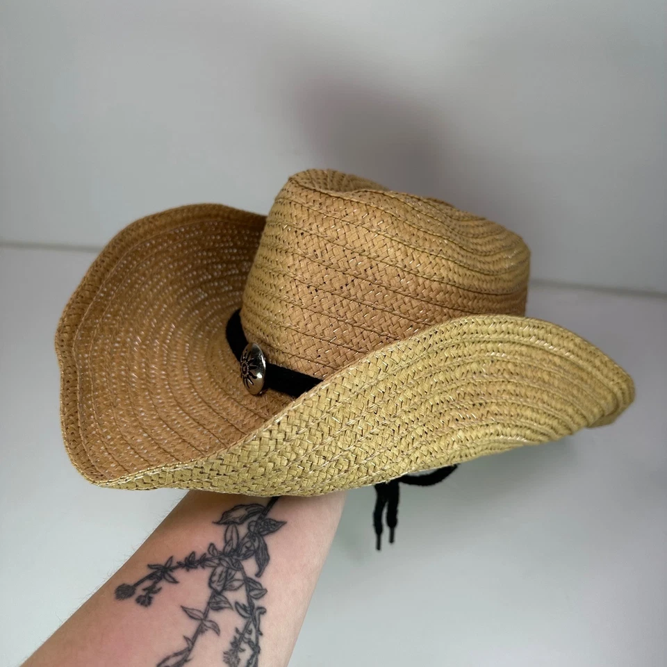 Sombrero de vaquero de paja con cordón negro y acento plateado Sun Burst Foto 4 de 4