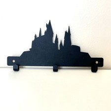 Hogwarts Castle Skyline Silhouette Metal Wall Wizard Wand Holder/Hooks Black 