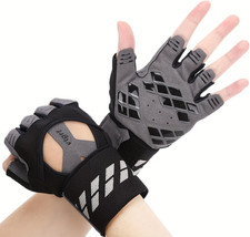 Guantes Fitness sin Dedos con Soporte Muneca Hombre Antideslizantes y Acolchados