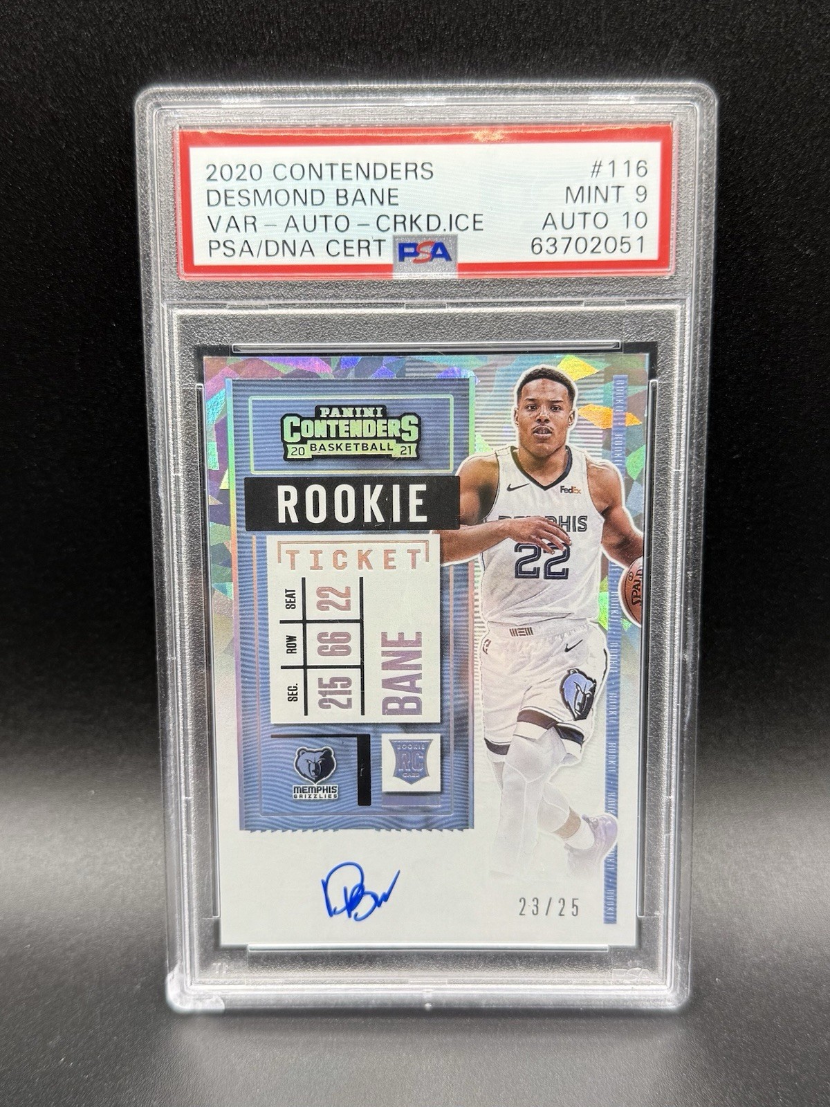 2020-21 Contenders Basketball Desmond Bane Rookie Auto /25 Cracked Ice PSA 9/10
