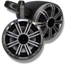 Black Kicker Wake Tower System with Kicker Silver 6.5" Marine Speakers pair 