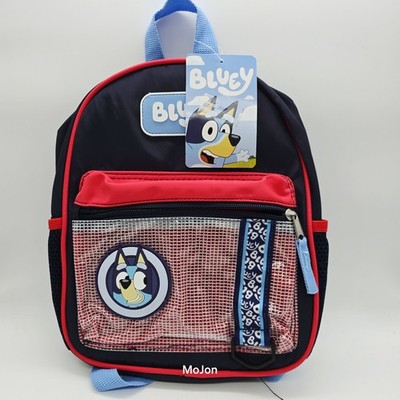 Bluey Mini Backpack 11'' Blue Zippered Small Pocket & Water Bottle Side Pocket