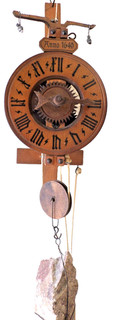 VERY NICE RARE ANTIQUE ANNO 1640 MEDIEVAL WOODEN GEARS STONE WEIGHT WALL CLOCK!