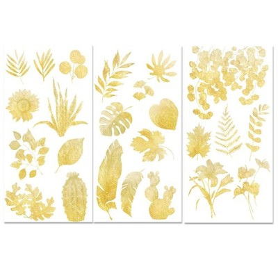 3 Sheets Plants Rub on Transfers for Crafts and Furniture 12×6inch Gold Lea
