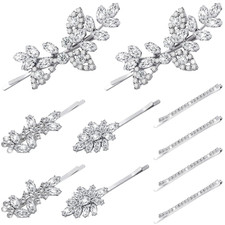 10 Pieces Rhinestone Wedding Hair Clips Bridal Crystal Bobby Pins Silver Barrett