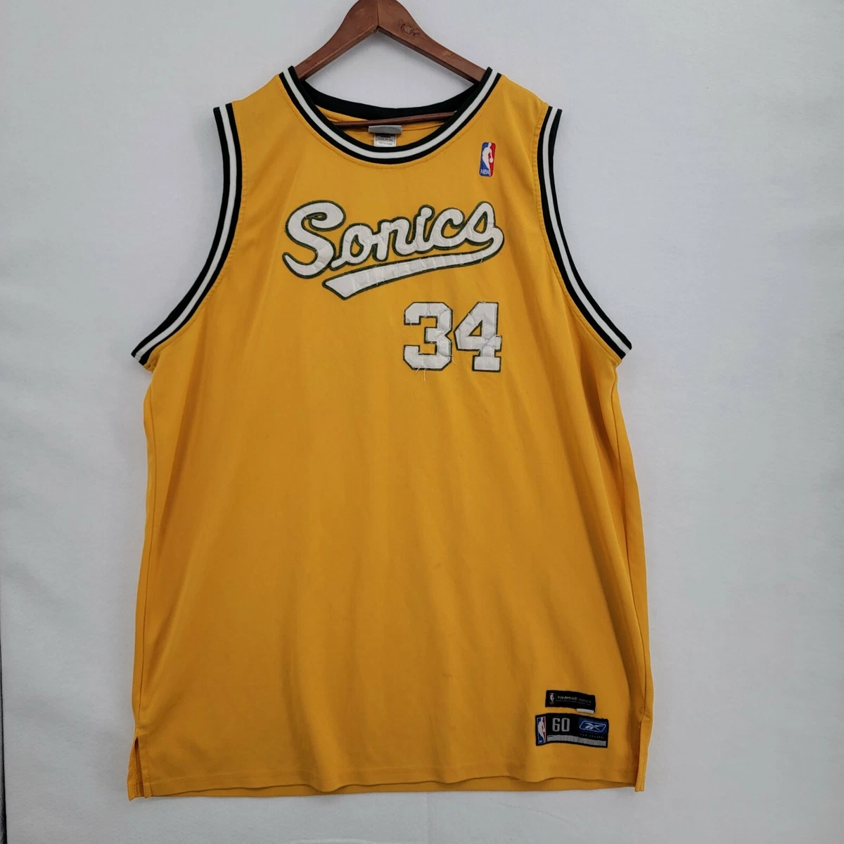 NEW Seattle Supersonics #34 Ray Allen Reebok stitched sewn yellow jersey  NBA 52