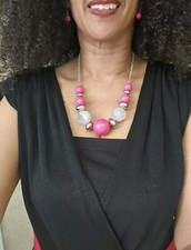 4pc Chunky Retro Necklace Earring Sets Vibrant Colorful Silver Tone