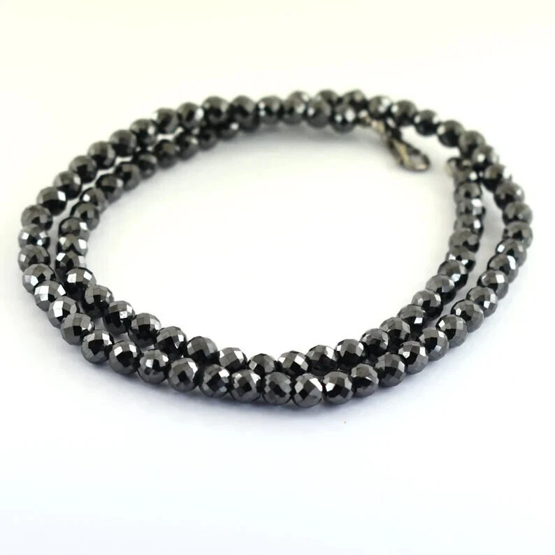 6 mm Natural Certified Faceted Black Diamond Beads Necklace Length 20 Necklace - Image 4 of 4