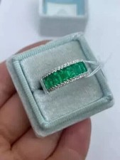 2.50Ct Emerald Cut Simulated Green Emerald Wedding Ring In 14k White Gold Plated
