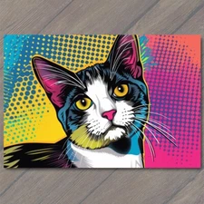 POSTCARD Cat Pop Art Halftone Cartoon Bright Colorful Fun Cute Colors Happy