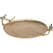 A&B Home Alvada Shiny Gold Tray With Bird Handles Elegant Platter Rice