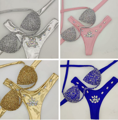 hot Swimwear Push Up Beachwear Diamond Bikini Set Rhinestone Women Bathing Suit