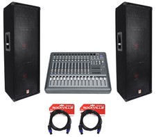  2 Rockville RSG12.24 Dual 12  2000w 3-Way DJ/Pro PA Speakers 14-Ch Mixer w/USB