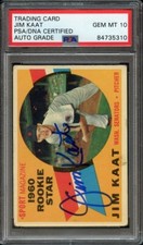 1960 TOPPS 136 SIGNED JIM KAAT PSA/DNA AUTO 10 