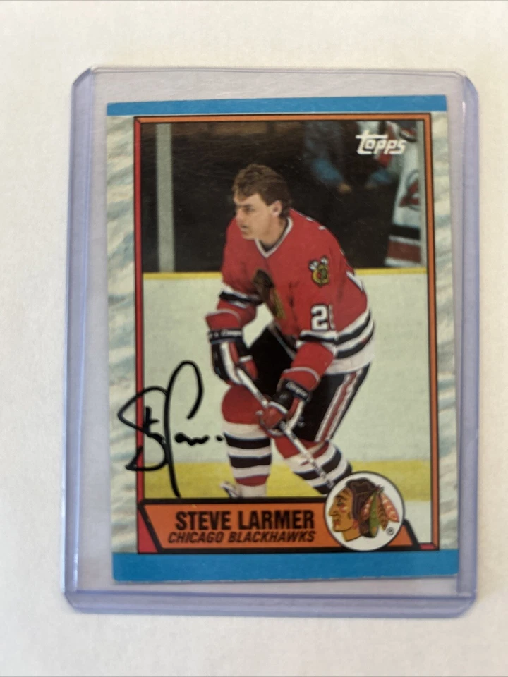 1989 TOPPS VINTAGE SIGNED CARD AUTO STEVE LARMER CHICAGO BLACKHAWKS GREAT - Image 2 of 4