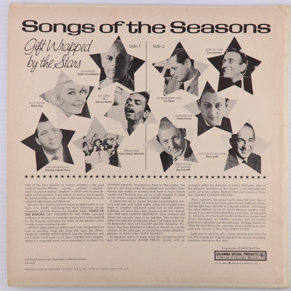 Songs Of The Seasons - Gift Wrapped By The Stars - Jazz LP Columbia CSM 421 - Image 2 of 4