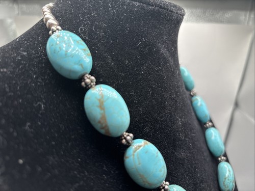 Collar Navajo Plata de Ley AZUL TURQUESA 19" De Colección - Imagen 9 de 19