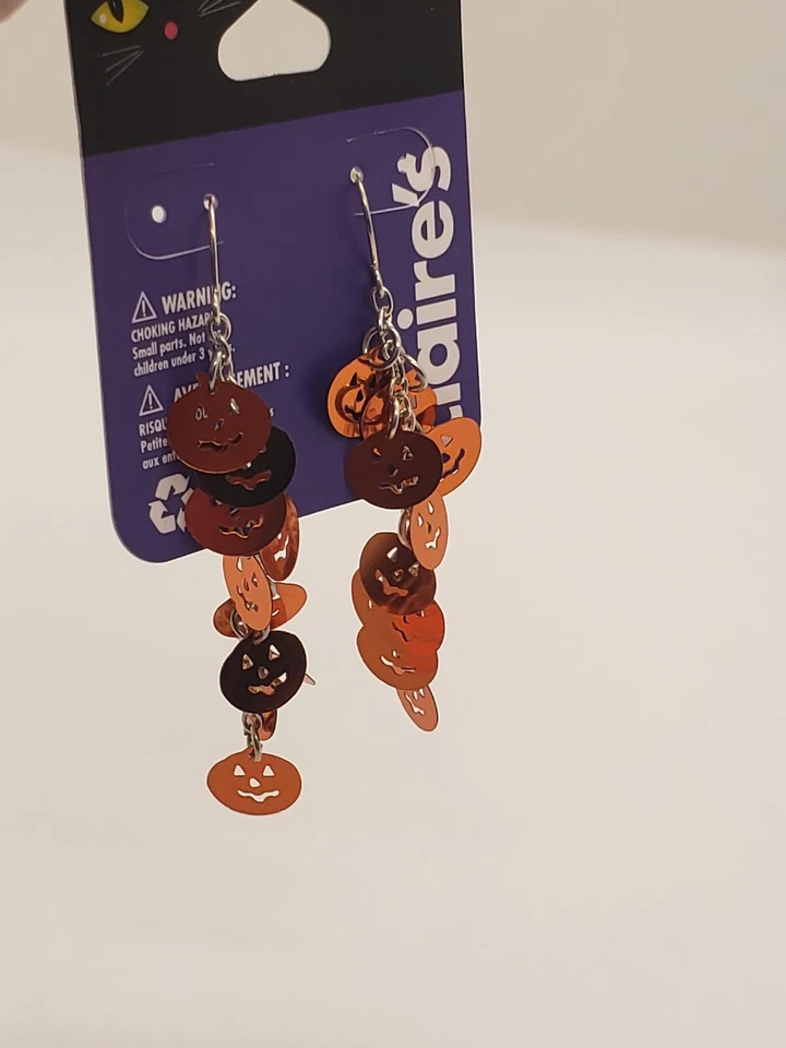 Pendientes Claires Halloween Naranja Calabaza Colgante Gancho Trasero Foto 2 de 2