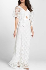Foxiedox August Handkerchief Sleeve Embroidered Long Dress, Small