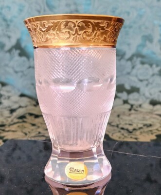 MOSER ''Splendid Pattern'' Crystal Frosted Etched Paneled Gold Frieze Fine 4.75''