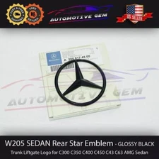 For W205 15-20 SEDAN Mercedes GLOSS BLACK Star Emblem Rear Trunk Lid Badge C300