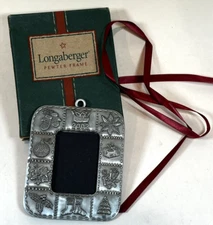 2002 Longaberger Pewter Tie-On Christmas Ornament Frame w/ Box