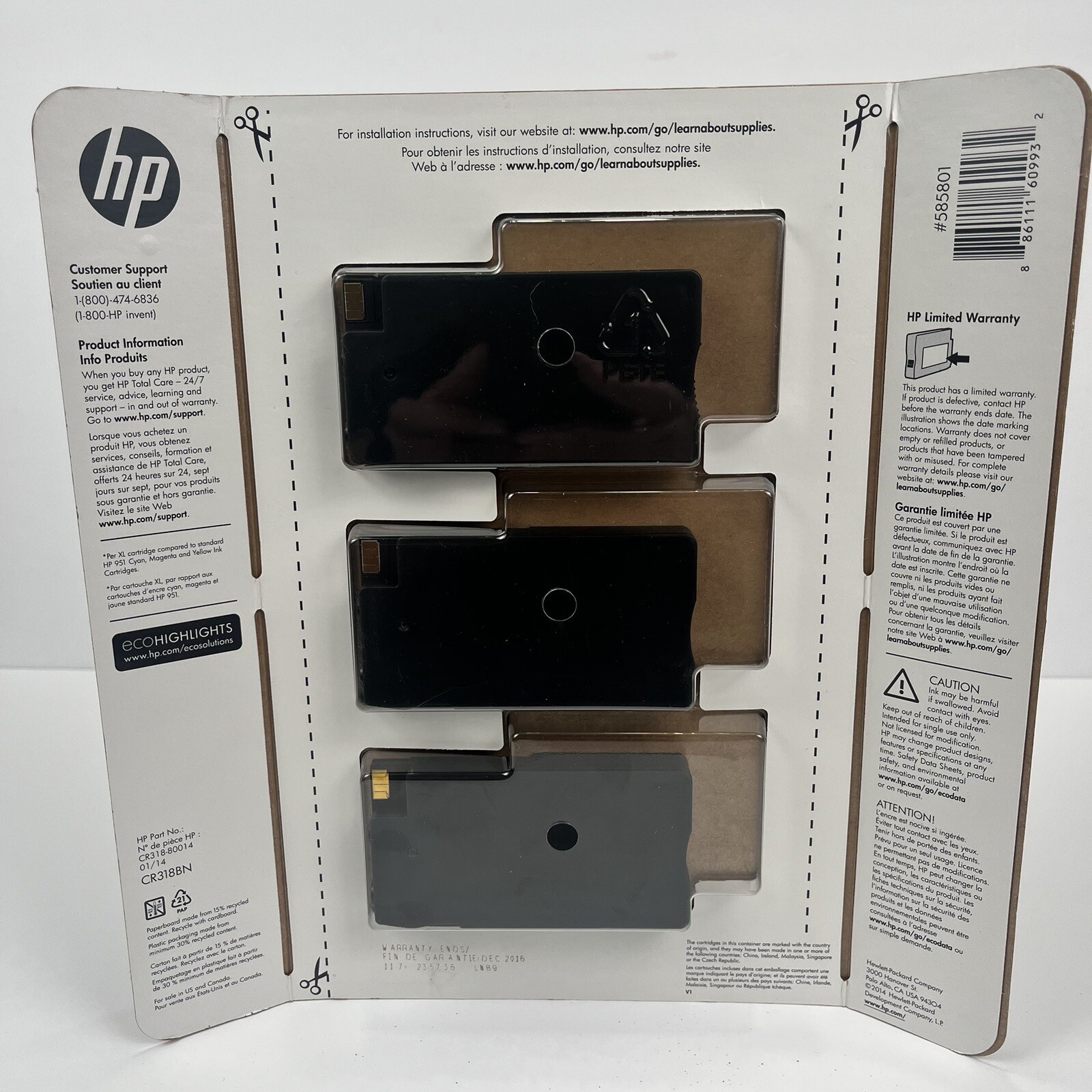HP 951XL 3 Pack Color Ink Cartridges Cyan/Magenta/Yellow Exp Dec