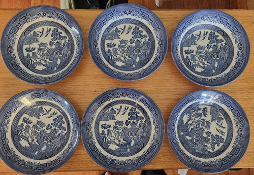 Churchill BLUE WILLOW Set of SIX 21 cm Fruit/Cereal Bowls