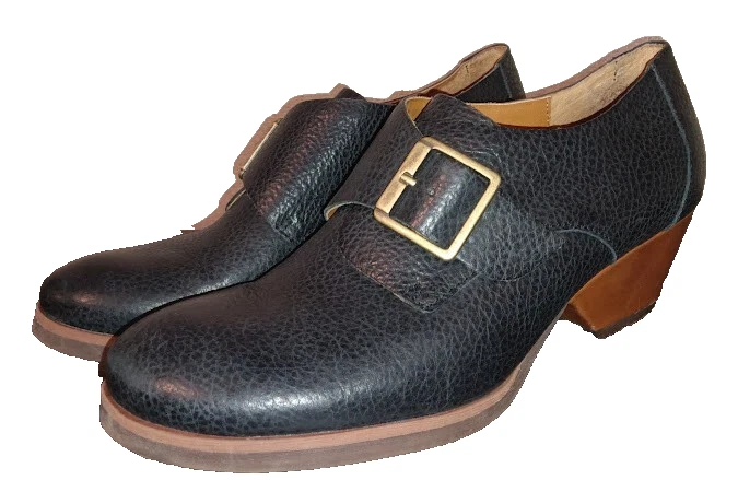 Bota de tornozelo KORKS Kork-Ease tamanho 8.5 couro preto fivela alça salto bloco - Imagem 2 de 4