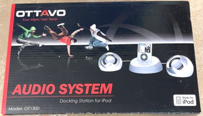 NEW -OTTAVO iPod Docking Station Charger Audio System Amp with 2 Speakers OT1300
