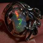 BEAUTIFUL LILIES DESIGN STERLING SILVER BRIGHT FIRE OPAL RING TAXCO JEWELRY sz 6