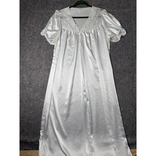 Barbizon Nachthemd Damen Small Petite Weiß Satin & Spitzenbesatz Kurzarm