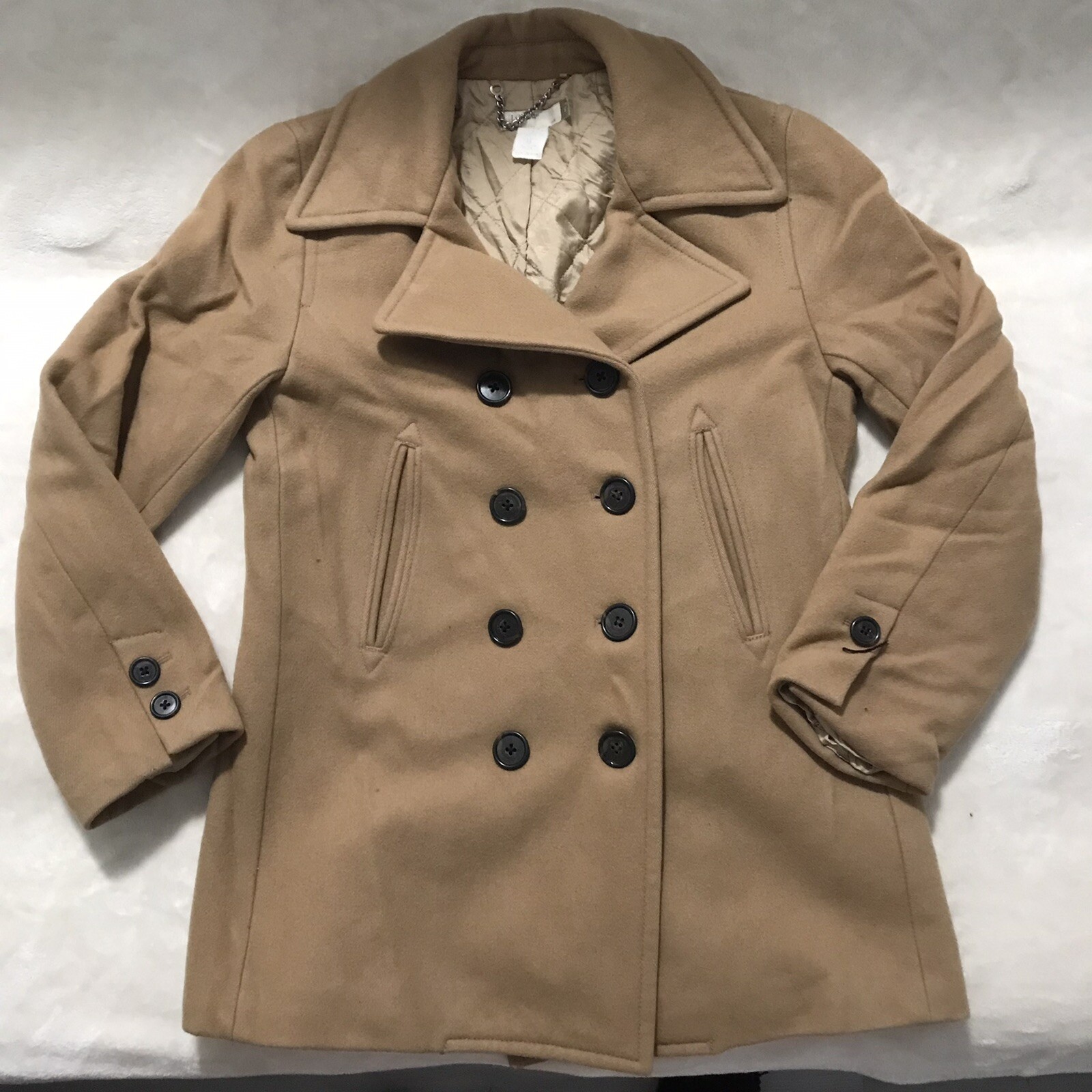 J. CREW Double Breasted Wool Blend Pea Coat Camel Color Jacket Woman’s