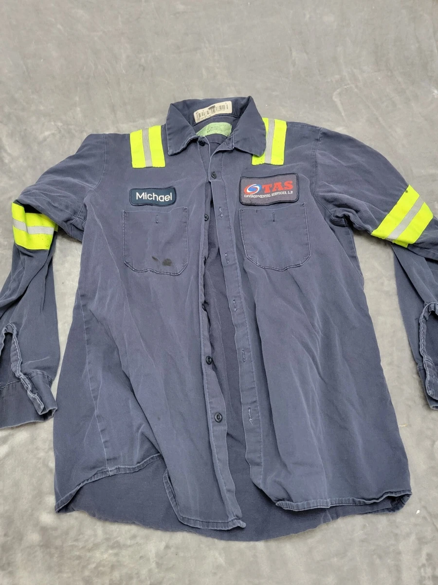 Cintas Mechanic Work Shirt Men Large Blue Long sleeve Button up Hi-Vis  Michael